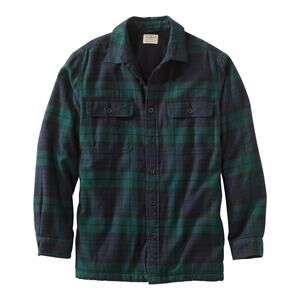 L.L Bean Fleece Lined Green Navy Plaid Flannel Cotton Shirt size Large Tall